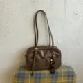 Korean style brown vintage shoulder boston bag for women casual daily commuting fashion. - No Pendant / 29x10x18cm / Brown