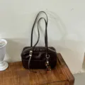Korean style dark brown leather boston shoulder bag retro casual handbag for women commute - No Pendant / 29x10x18cm / Coffee