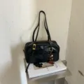 Black vintage retro boston shoulder bag, casual chic commute handbag with long strap. - No Pendant / 29x10x18cm / Black