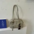 Korean style long strap boston bag vintage casual single shoulder commuting handbag - No Pendant / 29x10x18cm / Beige Gray