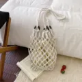 White Macrame Handbag Casual Woven Net Bag Summer Beach Bucket Bag With Inner Pouch - White