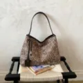 Grote capaciteit casual panterprint schoudertas retro minimalistische suete handtas - 41*10*30 / Tan