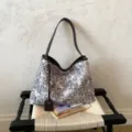 Grote capaciteit luipaardprint schouder tote bag retro casual minimalistische handtas. - 41*10*30 / Broken Wit