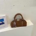 Vintage brown suede handbag with top handles and pearl bow charm for daily stylish wear. - With Pendant / 25*9*13cm / Brown