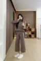 Damen Herbst Winter Casual Rippstrick Rollkragen Pullover und Weite Hose Zweiteiler - Einheitsgröße / Oberteil und Unterteil / Camel