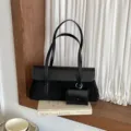 Black retro shoulder bag with double straps and mini pouch, stylish casual daily handbag. - 34*9*18 / Black