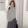 Chaleco de jersey con cuello alto de punto para mujer top sin mangas casual otoño - Talla única / Tops / Gris claro
