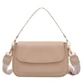 Detailansicht der vintage minimalistischen khaki Umhängetasche aus feinem PU-Leder. - Khaki (Glatte Oberfläche)