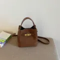 Retro brown suede bucket bag with top handle and shoulder strap, stylish womens handbag. - Brown (Without Pendant) / 17*11*17