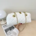 Chic white quilted chain bowling bag, vintage baguette shoulder crossbody bag for women. - 32*7*16 / Milkshake White