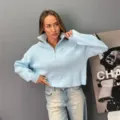 Pull tricoté femme demi zippé décontracté ample manches longues bleu clair haut élégant mode - Taille unique / Bleu ciel