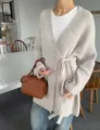 Casual gebreid vest voor dames met riem, stijlvolle langdurige trui jas voor lente. - Eén maat / Tops / Havermoutkleur