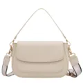 Detailansicht der minimalistischen cremefarbenen PU-Ledertasche mit goldenen Beschlägen. - Weiß (Glatte Oberfläche)