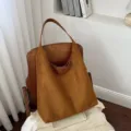Vintage braune Wildleder Hobo Schultertasche minimalistische Freizeit Alltagstasche Damen - Braun