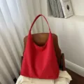 Red suede hobo shoulder bag for women, vintage minimalist casual tote bag for daily commuting. - Red