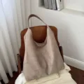 Retro suede hobo shoulder bag, casual minimalist commuter tote bag in brown for women. - Gray