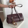 Vintage gewachste Leder Baguette Umhängetasche braun schick Alltag Pendler stilvolle Tasche - Ohne Anhänger / Burgunderrot