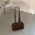 Vintage brown suede pillow shoulder bag with long straps, chic minimalist daily tote bag. - 23*11*12 / Coffee