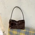 Retro leopard print shoulder bag for women, chic casual handbag with plush pom-pom charm. - Leopard Print