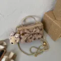 Braune Pünktchen Umhängetasche mit Schleife und süßem Bärenanhänger, schicke Box-Tasche. - 18*8*12 Ohne Anhänger / Khaki