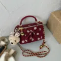 Süße koreanische Pünktchen Handtasche mit Schleife, niedlichem Bär Anhänger und Kette. - 18*8*12 Ohne Anhänger / Rot