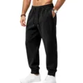 Detailed view of the black suede air layer men's casual joggers with elastic drawstring. - S / Bottoms / Black