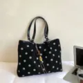Schwarze weiße Pünktchen Tragetasche große Kapazität Schultertasche lässige Tasche - Ohne Anhänger / Schwarz