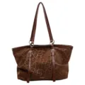 Grote bruine luipaardprint tote tas, vintage lederen schoudertas voor dagelijks woon-werkverkeer. - Eén maat / Bruin