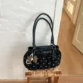 Schwarze Polka-Dot-Schultertasche im koreanischen Stil mit Schleife und Perlenanhänger. - Ohne Anhänger / Schwarz