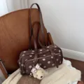 Koreanischer Retro brauner Polka Dot Boston Bag grosse Kapazitaet Schulter Kissen Tasche Damen - Ohne Anhänger / 32*10*15CM / Kaffee