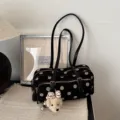 Sac Boston à pois de grande capacité style coréen, sac bandoulière chic pour navette. - Noir