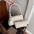 Minimalistische gewebte Umhängetasche für Damen, schicke Retro PU Leder Achseltasche mit Beutel. - Weiß