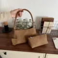 Webmuster Handtasche Set braun retro unterarmtasche minimalistische PU leder schultertasche - Khaki