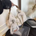 Vintage große Kapazität Plüsch Umhängetasche weiche Fell Handtasche mit Hasenanhänger - Ohne Anhänger / Aprikose
