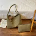 Olivgrüne Handtasche Set Große Kapazität Retro Shopper Tasche Lässig Chic Damen Umhängetasche - Ohne Anhänger / Grün