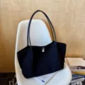 Schwarze minimalistische Tasche grosse Kapazitaet elegante Damen Umhaengetasche Shopper - Schwarz