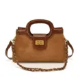 Braune Wildleder Handtasche mit Metall Drehverschluss und Kette für Damen Variante - Braun