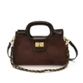 Braune Handtasche aus Wildleder mit Kettengriemen, elegante Retro Umhaengetasche fuer Damen. - Kaffeebraun