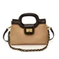 Elegante Damen Handtasche aus Wildleder und Lackleder, vielseitige Umhängetasche für den perfekten Look. - Khaki