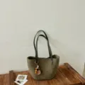 Grüne gewebte Achseltasche Retro minimalistische Schulter Eimer Tasche casual handtas chique stijl - Mit Untertasche Ohne Anhänger / 30x12x20cm / Grün