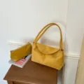 Gelbe Wildleder Umhängetasche mit kleiner Tasche, vintage lässige Mode Alltag Umhängetasche. - Ohne Anhänger / Gelb