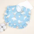 Cute baby bib with blue goose print and ruffles, pure cotton gauze, soft and absorbent. - White Goose