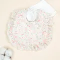 Soft cotton baby bib with cute floral print and delicate ruffles, perfect for newborn daily use. - Pink Flower Rabbit