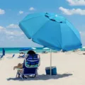 Portable foldable outdoor beach umbrella with chair and cooler, windproof UV protection design. - 2x2m / Sky Blue
