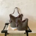 Retro dark green suede bucket bag set, stylish commuter shoulder and crossbody bag for women. - Green