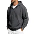 Men's waffle knit quarter zip hoodie casual long sleeve hooded sweatshirt with pocket. - Dark Gray