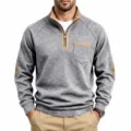 Men's quarter zip fleece sweatshirt detail, casual mock neck design with contrast pocket. - S / Tops / Light Gray