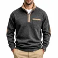 Men's casual fleece 1/4 zip mock neck sweatshirt with stylish colorblock contrast details. - Dark Gray