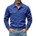 Chemise de travail en daim à manches longues bleu roi pour homme veste décontractée - S / Hauts / Bleu Saphir