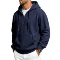 Sweat à capuche zippé quart en tricot gaufré pour homme style décontracté - S / Hauts / Bleu Marine